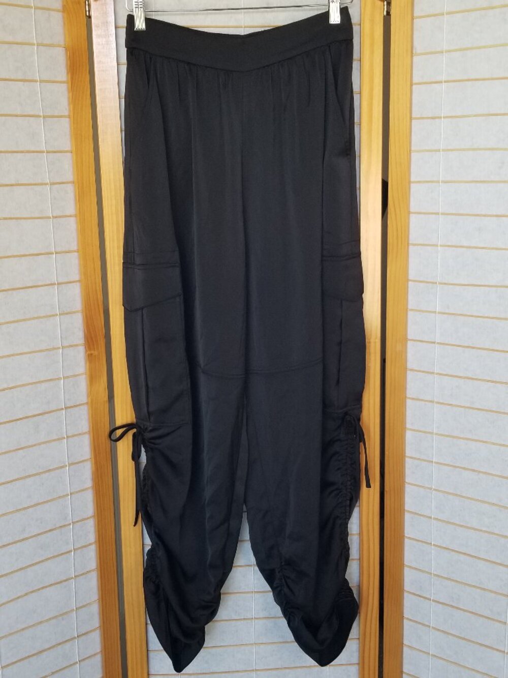 All Saints Kaye Satin Cargo Trousers Pants Black Size Medium EUC